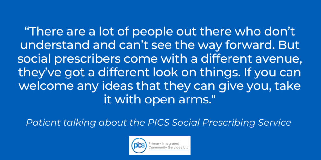 Patient talking about the PICS Social Prescribing Service