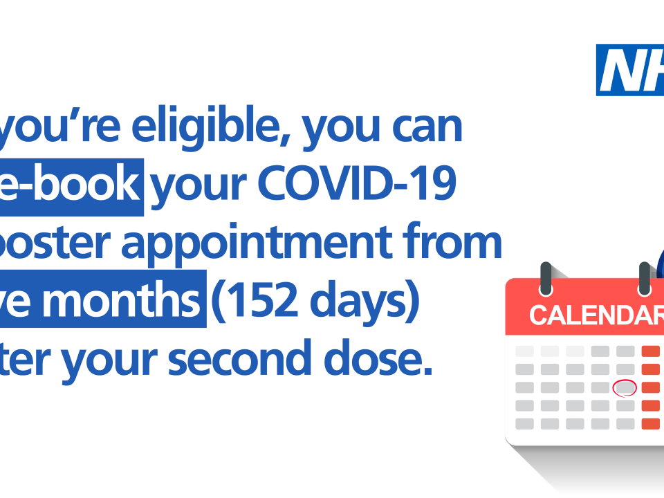 If you're eligible you can pre-book your covid-19 booster appointment from 152 days after your second dose
